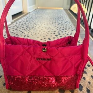 MZ Wallace Quilted Sequin Shoulder Bag in Hot Pink